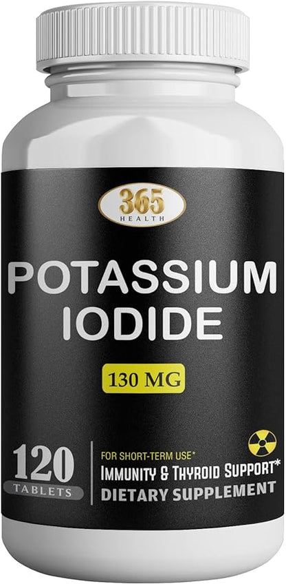 Potassium Iodide Tablets 130 mg - KI Tablets- Potassium Iodine Tablets 130 mg - USA Made Potassium Iodine Pills YODO Naciente, Yoduro de potasio - 120 Tablets