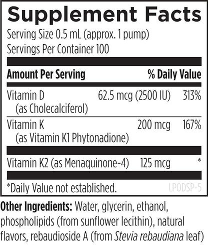 Designs for Health Liposomal D Supreme Vitamin D Liquid - 2500 IU Vitamin D3 + Vitamin K (K1 + K2) - Liposomes for Superior Absorption - Non-GMO Supplement (100 Servings / 1.7oz)