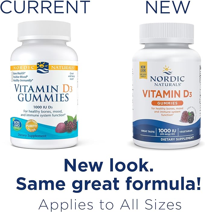 Nordic Naturals Vitamin D3 Gummies, Wild Berry - 60 Gummies - 1000 IU Vitamin D3 - Great Taste - Healthy Bones, Mood & Immune System Function - Non-GMO - 60 Servings