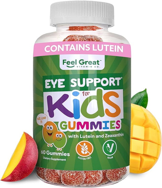 Feel Great Kids Gummy Vitamins for Eyes | Essential Eye Vitamins Lutein and Zeaxanthin | Mango Flavored Vegan Eye Vitamins for Kids | Gluten Free | 60 Day Supply