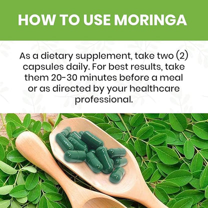 Moringa Supplement 500 mg/Natural Superfood for Immune System,Energy & Rich in Vitamins and Minerals 120 Capsules