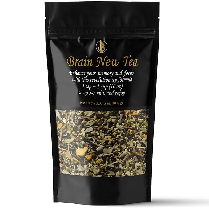 Brain New Tea - Mental Clarity, Supplements for Memory & Focus Boost, Nootropic, Brain Fog Relief with Bacopa, Yerba Mate, Rhodiola Rosea, Gingko Biloba, Gotu Kola, Reishi.