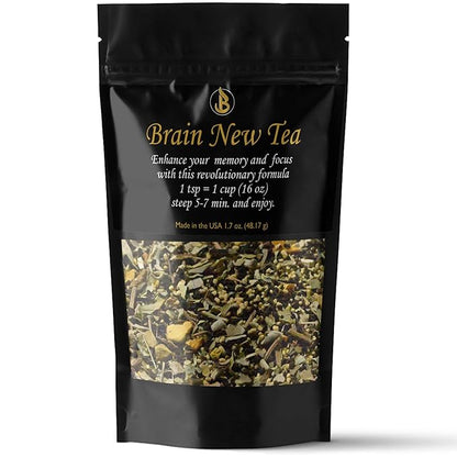 Brain New Tea - Mental Clarity, Supplements for Memory & Focus Boost, Nootropic, Brain Fog Relief with Bacopa, Yerba Mate, Rhodiola Rosea, Gingko Biloba, Gotu Kola, Reishi.