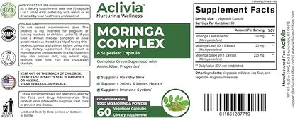 Moringa Complex with Oleifera Leaf & Seed Extract, Potent Strength 5000 mg per Serving, Complete Green-Based Superfood with Antioxidant Properties