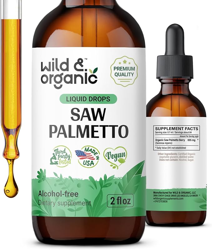 Saw Palmetto Liquid Extract Supplement for Men & Women - Organic Saw Palmetto Tincture - Vegan, Alcohol Free Drops - 2 fl oz