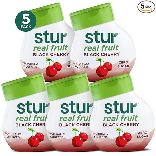 Stur Liquid Water Enhancer | Black Cherry | Naturally Sweetened | High in Vitamin C & Antioxidants | Sugar Free | Zero Calories | Keto | Vegan | 5 Bottles, Makes 120 Drinks