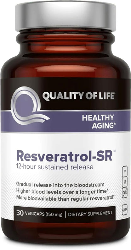 Quality of Life - Powerful Anti Aging - All Natural Formula Resveratrol SR - 30 Vegicaps