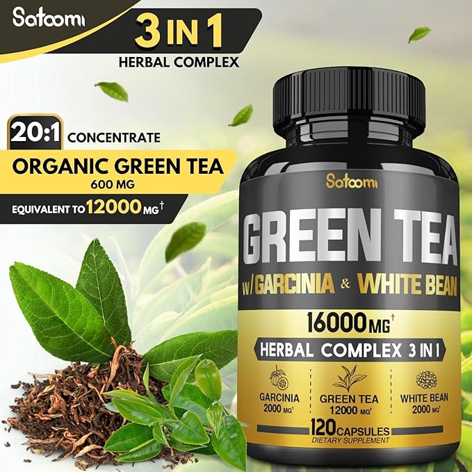 Green Tea Extract Pill EGCG 16000Mg per Serving with 12000Mg Green Tea, 2000Mg Garcinia Cambogia & 2000Mg White Kidney Bean - Support Body Balance, Heart & Immune Health - 120 Capsules 2 Month Supply