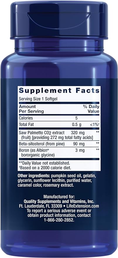 Life Extension PalmettoGuard Saw Palmetto & Beta-Sitosterol – Supports Healthy Prostate Function & Hormone Metabolism Health – Supplements for Men - Gluten-Free, Non-GMO – 30 softgels