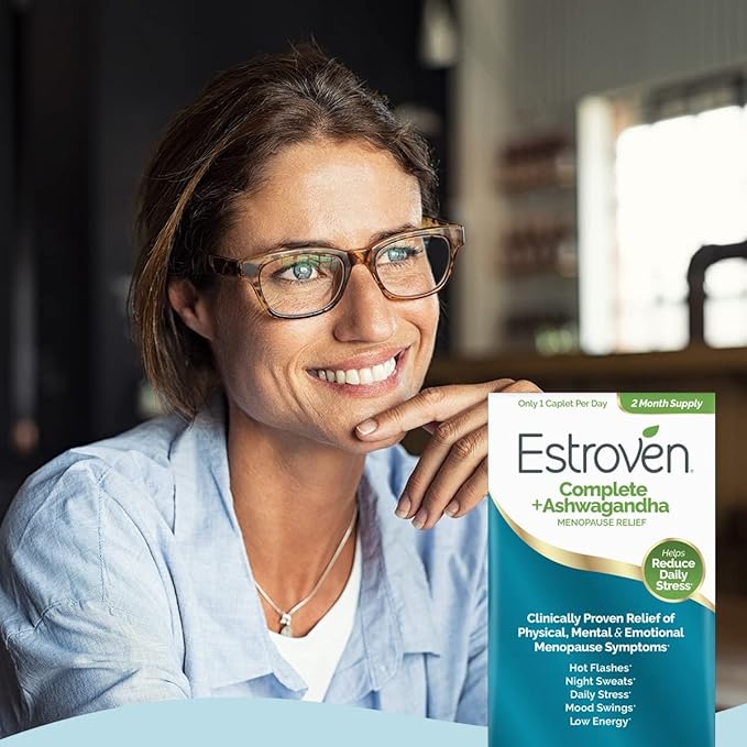 Estroven Complete + Ashwagandha Multi-Symptom Menopause Supplement for Women - Clinically Proven Ingredients Provide Menopause Relief & Night Sweats + Hot Flash Relief* - 4 Month Supply (Pack of 2)