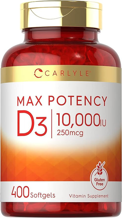 Carlyle Vitamin D 10000 IU 400 Softgels | Value Size | Max Potency | Non-GMO, Gluten Free Supplement