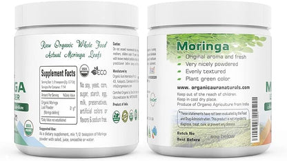 Certified Organic Moringa Leaf Powder-8Oz. USDA Certified Organic. Naturally boosts Energy, Metabolism & Immunity. 100% Pure and Raw. Green Whole Superfood. No GMO, Gluten Free.