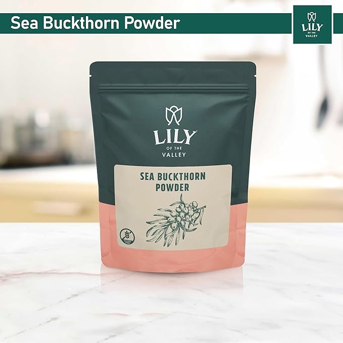 Lily of the Valley Sea Buckthorn Powder - Rhamnus Cathartica - No Added Sugar - Tart Berry Taste - Vegan & Gluten-Free - Packed in Resealable Pouch (4oz, 113g)