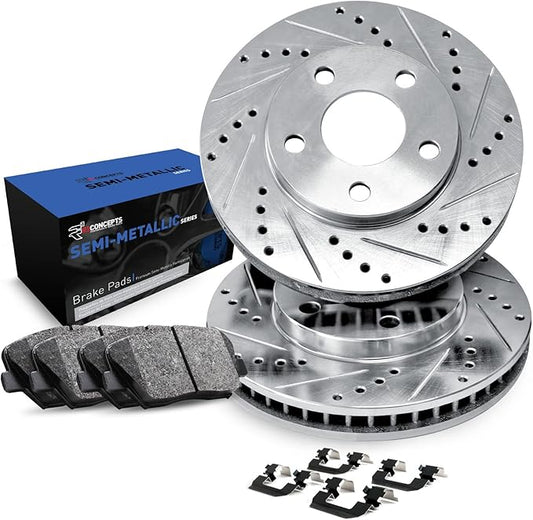 R1 Concepts Rear Brakes and Rotors Kit |Rear Brake Pads| Brake Rotors and Pads| Semi Metallic Brake Pads and Rotors |Hardware Kit |fits 2014-2019 Mercedes-Benz B Electric Drive, B250e, CLA250