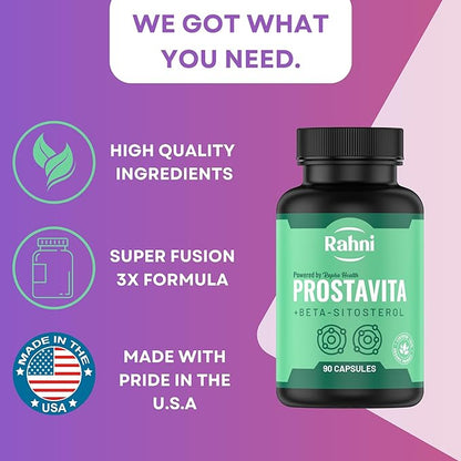 Prostavita | Prostate Supplement for Men | Saw Palmetto | Beta-Sitosterol 25mg | Supports Urinary Health and Prostate Function | Pumpkin Seed Extract | 90 Capsules