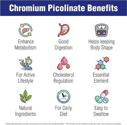 Chromium Picolinate 200 Mcg 100 Tablets by Natural Systems - Chromium Supplements for Active Lifestyle - Excellent Absorption Chromium Supplement - Non Sugar Chromium Capsules