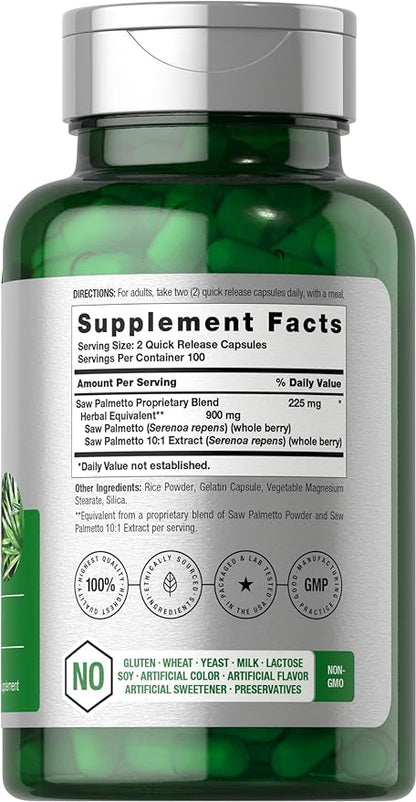 Horbaach Saw Palmetto Extract | 900mg | 200 Capsules | Non-GMO and Gluten Free Formula | Traditional Herb Supplement | from Saw Palmetto Berries