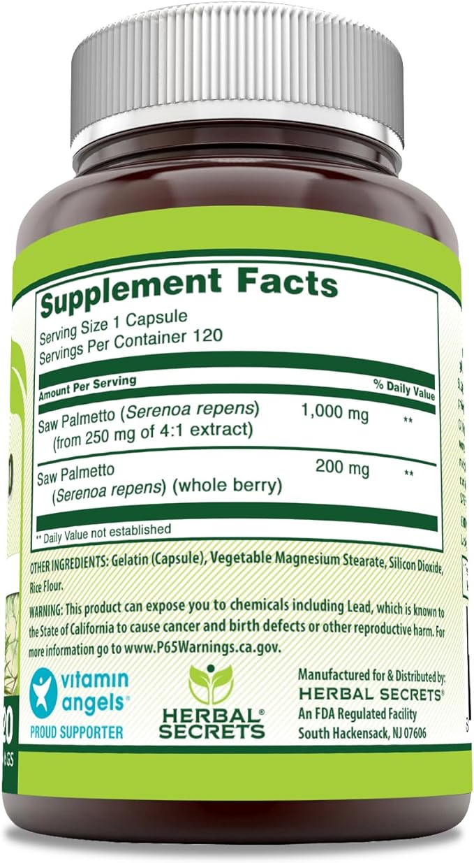 Herbal Secrets Saw Palmetto Complex Supplement | 1200 Mg per Serving | 120 Capsules | Non-GMO | Gluten-Free | Made in USA