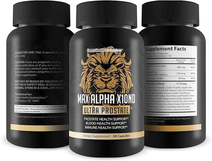 Max Alpha X10ND Ultra Prostate - T Prostate Support for Men - Promote Energy & Endurance - Blood Flow Support for Prostate Health with Vitamin D, Ginseng, Green Tea, & Zinc - Immune Support Benefits