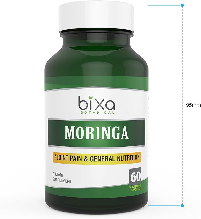 bixa BOTANICAL Moringa Extract 1% Alkaloids 60 Veg Capsules (450mg) | Multi-Vitamin and Nutritional Green Superfood Supplement ǀ Helps in Joint Pain and Blood Circulation ǀ