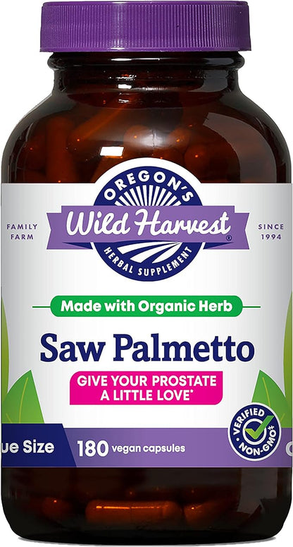 Oregon's Wild Harvest Certified Organic Saw Palmetto Herbal Capsules, 180 Count