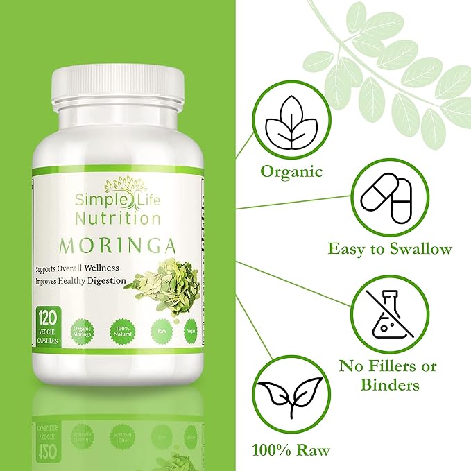 Organic Moringa Powder Capsules - Vegan Non GMO Oleifera Leaf Extract