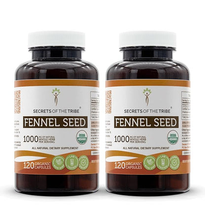 Secrets of the Tribe Fennel Seed USDA Organic 120 Capsules (2 pcs.) | Made with Vegetarian Capsules and Certified Organic Fennel Seed (Foeniculum vulgare) Dried Seed (2x120 Capsules)