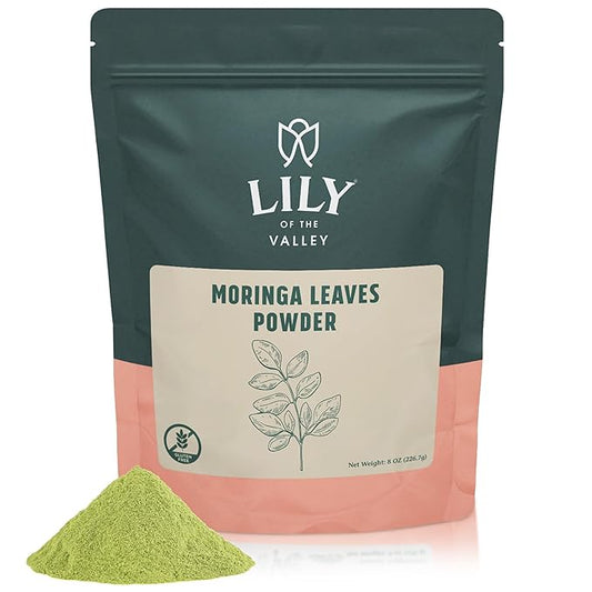 LILY OF THE VALLEY Moringa Leaf Powder - Great Superfood for Moringa Tea, Moringa Drink - 100% Natural Sourced from India - Vegan & Gluten-Free - Packed in Resealable Pouch (16oz, 453g)