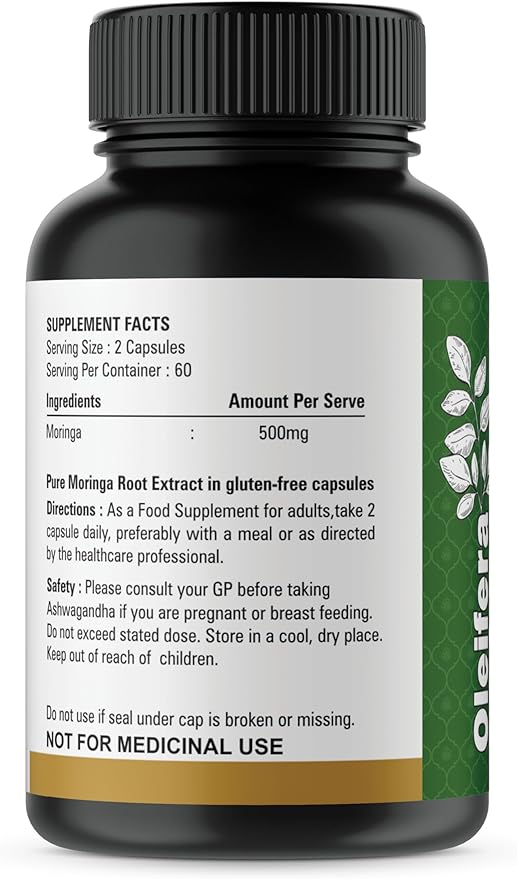 Organic Moringa Capsules | 120 Capsules | Non-GMO and Gluten Free Supplement | Complete Green Superfood | 100% Pure Leaf Powder | Energy, Metabolism and Immune Support