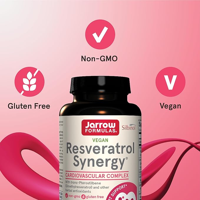 Jarrow Formulas Resveratrol Synergy 200 mg - 60 Tablets - Healthy Antioxidant Status - With trans-Pterostilbene - Heart Health - Includes Grape & Green Tea Extract - 60 Servings