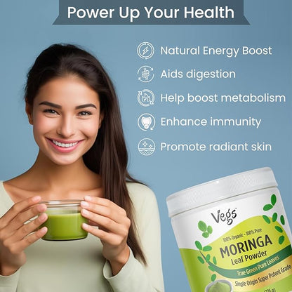 Moringa Leaf Powder - 100% Pure Organic Superfood for Immune Support - Rich in Amino Acids & Antioxidants –Pure Moringa Leaves Powder - Non-GMO- 8 oz