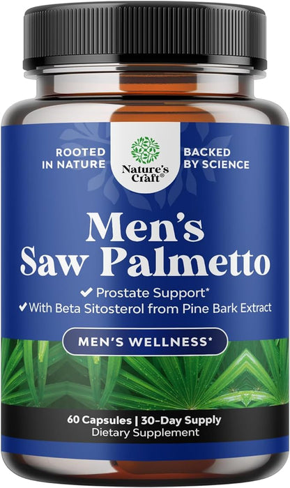 Saw Palmetto for Men with Beta Sitosterol - Saw Palmetto Extract Prostate Support Supplement for Men's Health & Better Bladder Control plus Restoring Hair Supplement for Hair Health for Men - 60ct