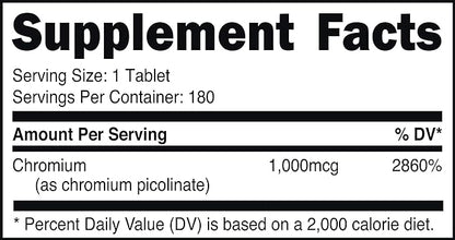 Bucked Up Chromium Picolinate 1000mcg Per Serving, Bucked Up Essentials (180 Servings, 180 Tablets)