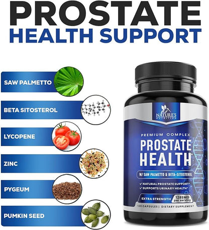 Prostate Support Supplement for Men's Health - Supplements Formula with Saw Palmetto, Beta Sitosterol, Stinging Nettle, Pumpkin Seed, Lycopene - Supports Prostate & Urinary Health - 120 Capsules