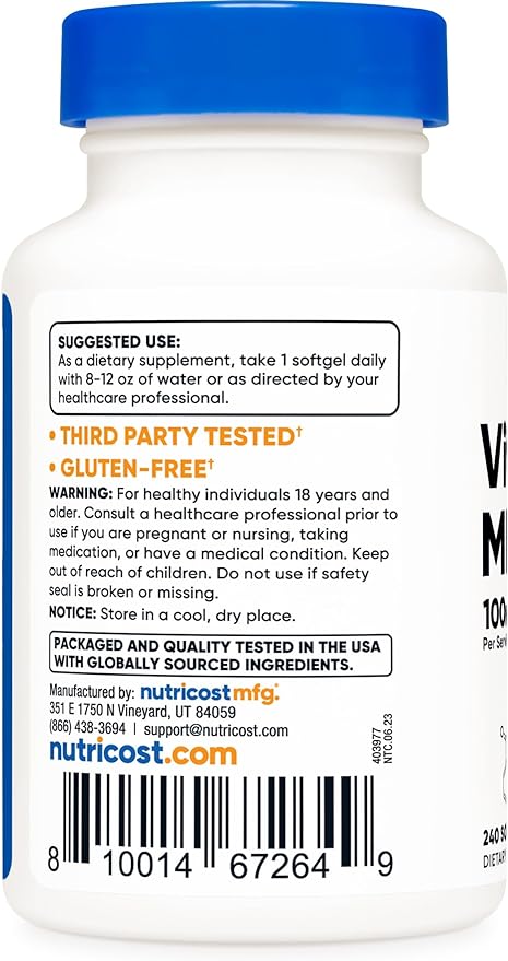 Nutricost Vitamin K2 MK-7 100 mcg, 240 Softgels - Gluten Free and Non-GMO MK7