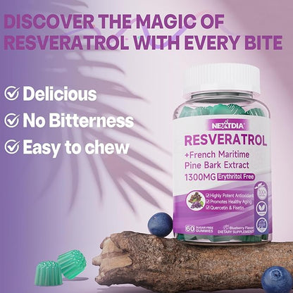 Resveratrol Supplement 1000mg - Sugar Free Resveratrol Gummies w/Pine Bark Extract, Quercetin, Fisetin & Grape Seed for Antioxidant, Heart, Healthy Aging & Brain, 98% Pure Trans Resveratrol, 120 Cts