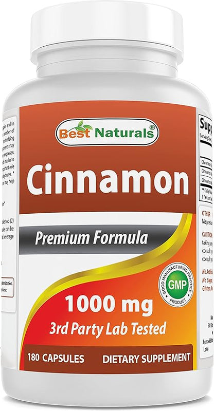 Best Naturals Cinnamon 2000 mg Equivalent with Chromium 400 mcg per Serving - Metabolism Support - 180 Capsules