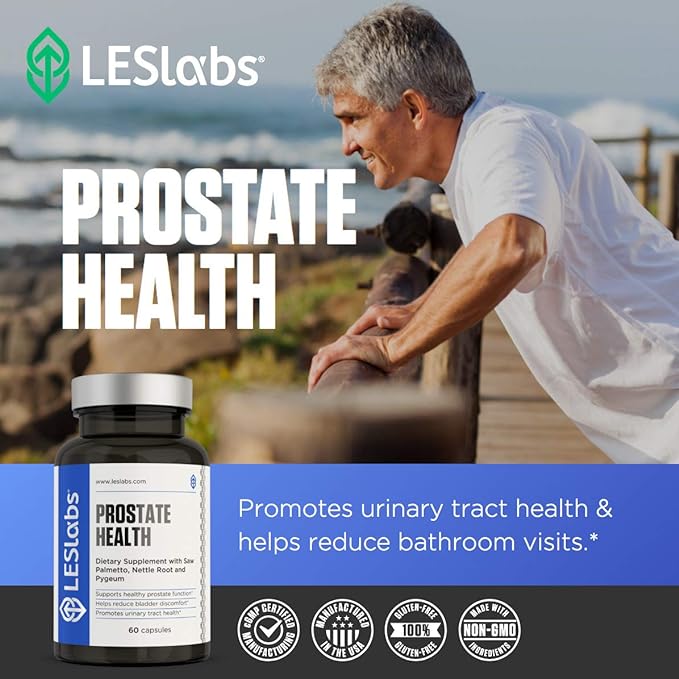 LES Labs Prostate Health – Prostate Support, Urinary Tract Health, Fewer Bathroom Visits & Improved Sleep – Saw Palmetto, Pygeum, Beta Sitosterol & Nettle Root – Non-GMO Supplement – 60 Capsules