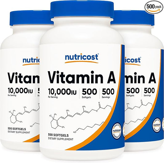 Nutricost Vitamin A 10,000 IU, 500 Softgels (3 Bottles)