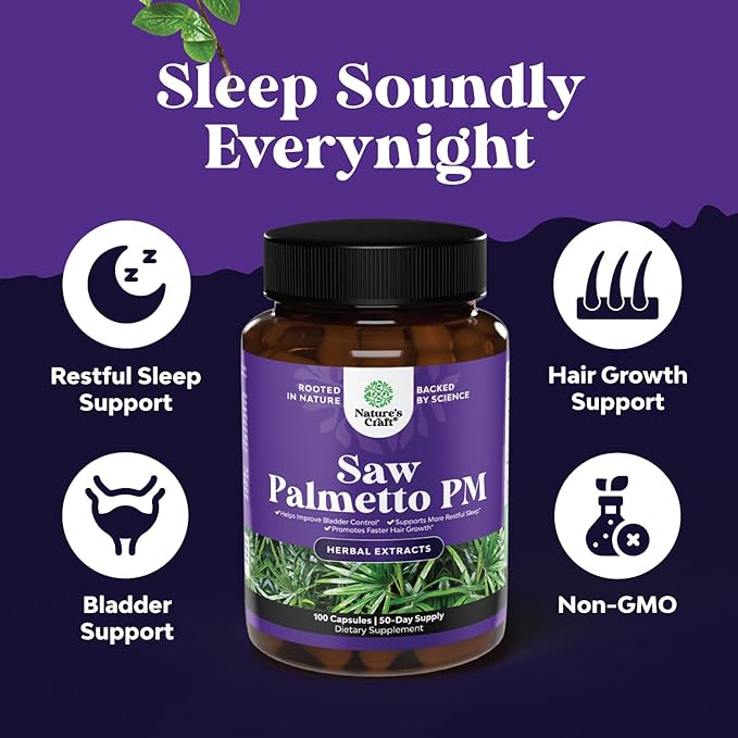 Nighttime Defense Saw Palmetto for Men - Saw Palmetto Extract Prostate Supplement for Men Help Reduce Night Urination Frequency Urgency and Overactive Bladder with Lycopene Pumpkin Seed and Melatonin