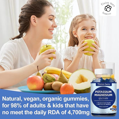 Potassium Magnesium Gummies, Potassium Gummies Sugar Free for Adults Kids, Support Leg Cramps & Muscle & Heart Health, Magnesium Glycinate Gummies Best for Bedtime, Vegan, Non-GMO, Berry Flavor, 60