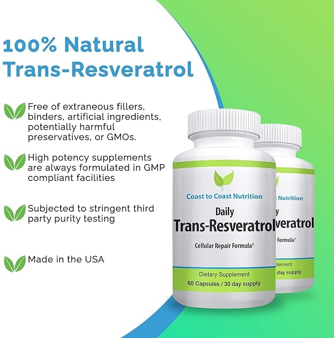 Trans Resveratrol Supplement - Organic Capsules - Supplements for Women and Men, Natural Antioxidant, Polyphenols Supplement - 60 Capsules, 600mg, 30 Day Supply