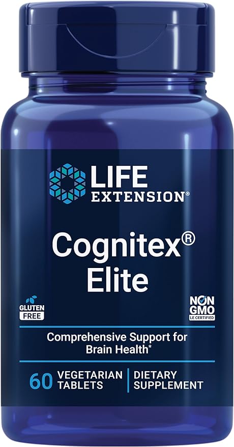 Life Extension Cognitex® Elite, sage, Blueberry, ashwagandha, phosphatidylserine, vinpocetine, Attention, Focus, Mood & Memory, Gluten-Free, Non-GMO, Vegetarian, 60 Tablets