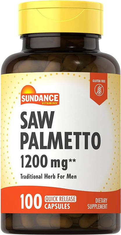 Saw Palmetto 1200mg for Men | 100 Quick Release Capsules | Gluten Free Supplement | by Sundance