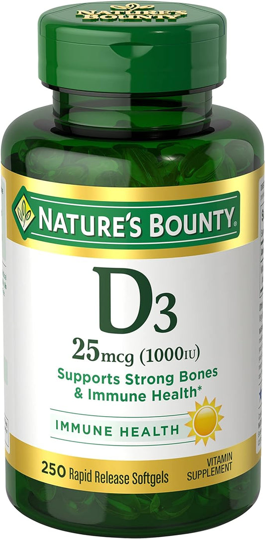 Nature's Bounty Vitamin D3 1000 IU, Immune Support, Helps Maintain Healthy Bones, 250 Rapid Release Softgels