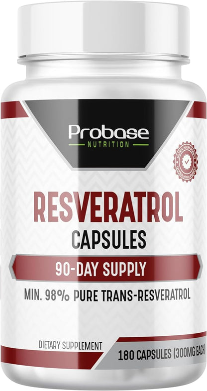 Ultra High Purity Resveratrol Capsules - 98% Trans-Resveratrol - Highly Purified and Bioavailable - 180 Caps Resveratrol Supplement