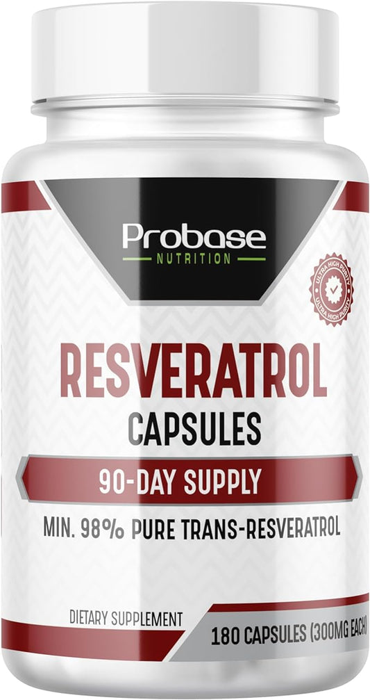 Ultra High Purity Resveratrol Capsules - 98% Trans-Resveratrol - Highly Purified and Bioavailable - 180 Caps Resveratrol Supplement