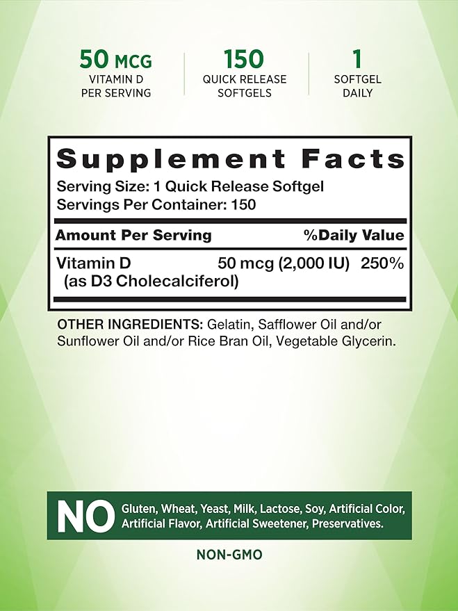 Vitamin D3 2000 IU | 150 Softgels | High Potency | Non-GMO and Gluten Free Supplement | by Nature's Truth