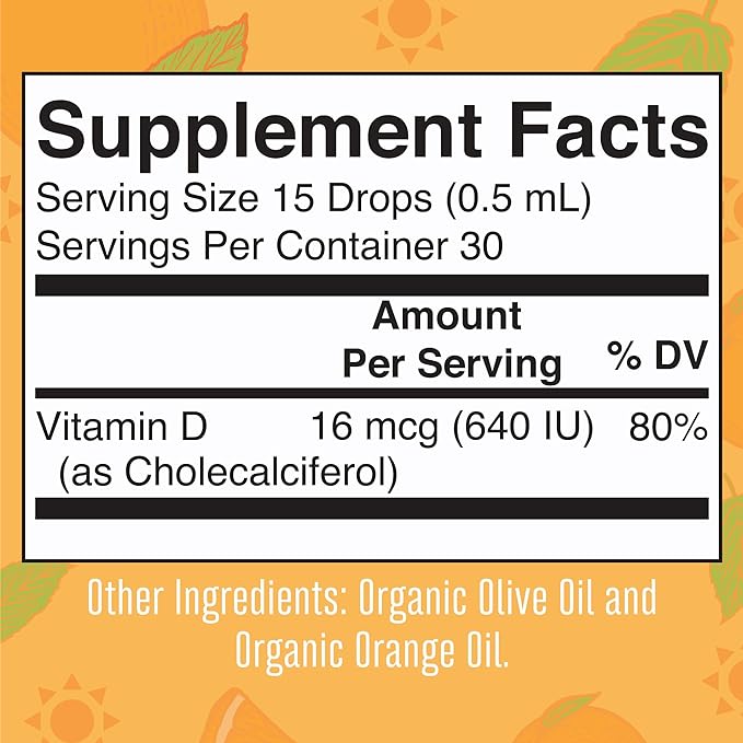 USDA Organic Vitamin D3 Liquid Drops for Kids by MaryRuth's | 640 IU Vitamin D3 Per Serving | Kids Immune Support & Bone Health Supplement | Formulated for Ages 4-13 | 0.5oz | 30 Servings