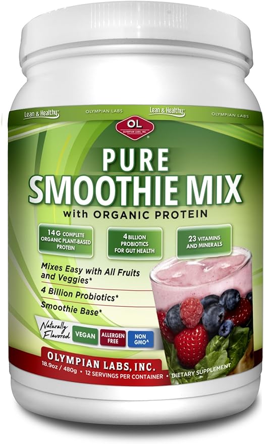 Olympian Labs Pure Smoothie Mix, Pea Protein Powder Plus Probiotics, Vitamins, Minerals, CLA, & Flax Seed,